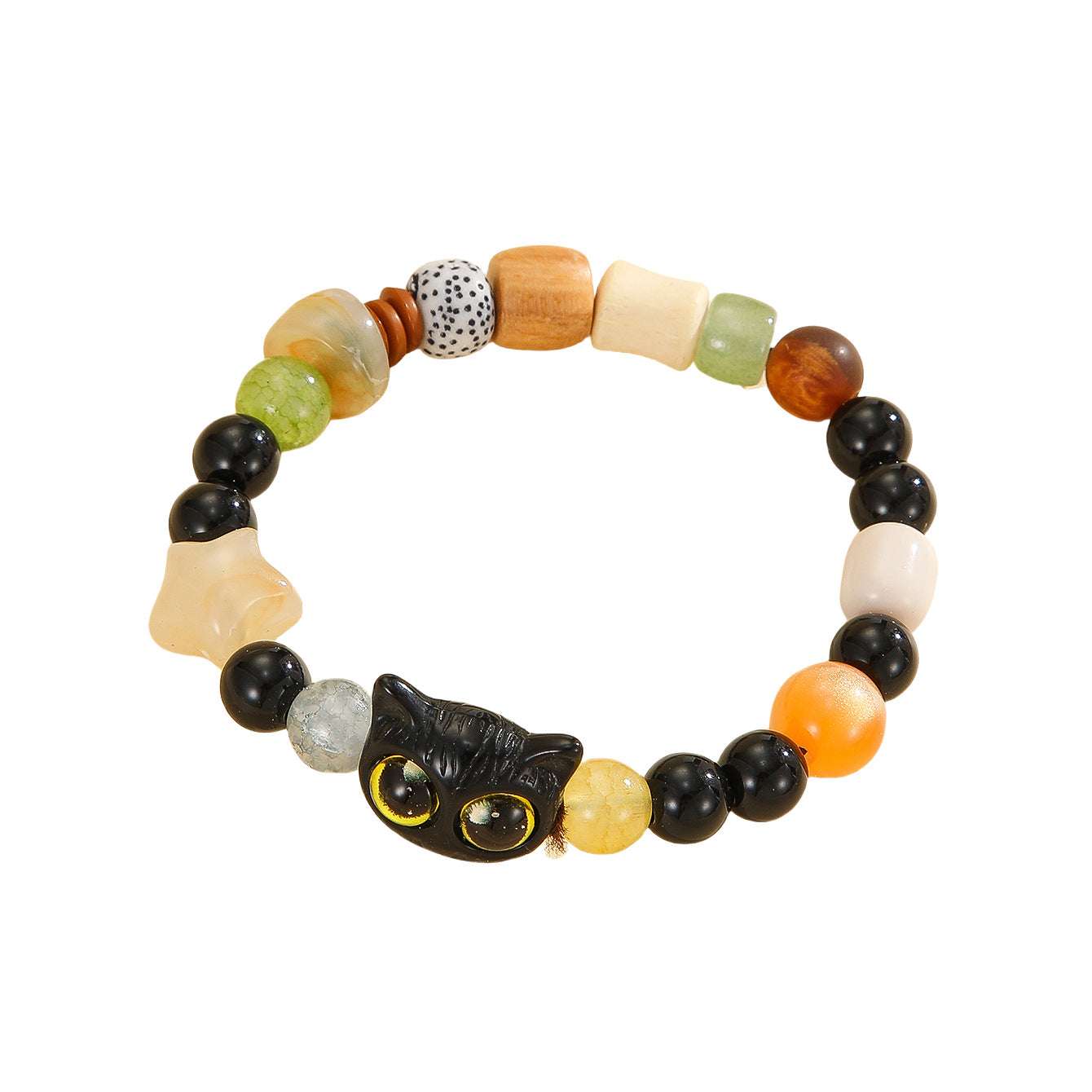 Free Today: Natural Ebony Star Moon Bodhi Barrel Bead Bracelet Cartoon Cat Same for Men and Women