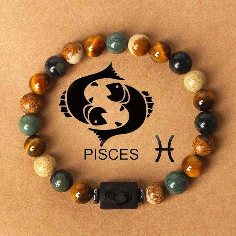 Free Today: Natural Stone Twelve Constellation Bracelet Picture Beaded Bracelet Tiger's Eye Constellation Bracelet