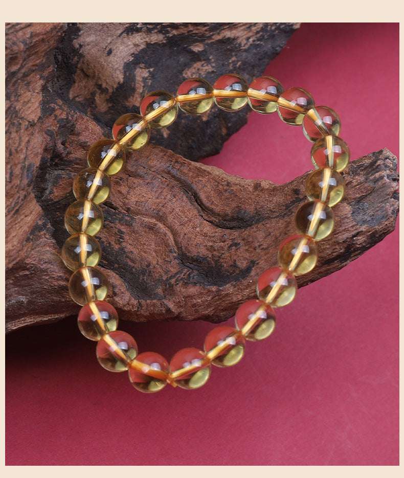 Natural citrine bracelet, crystal bracelet, classic simple old mine citrine round bead bracelet.
