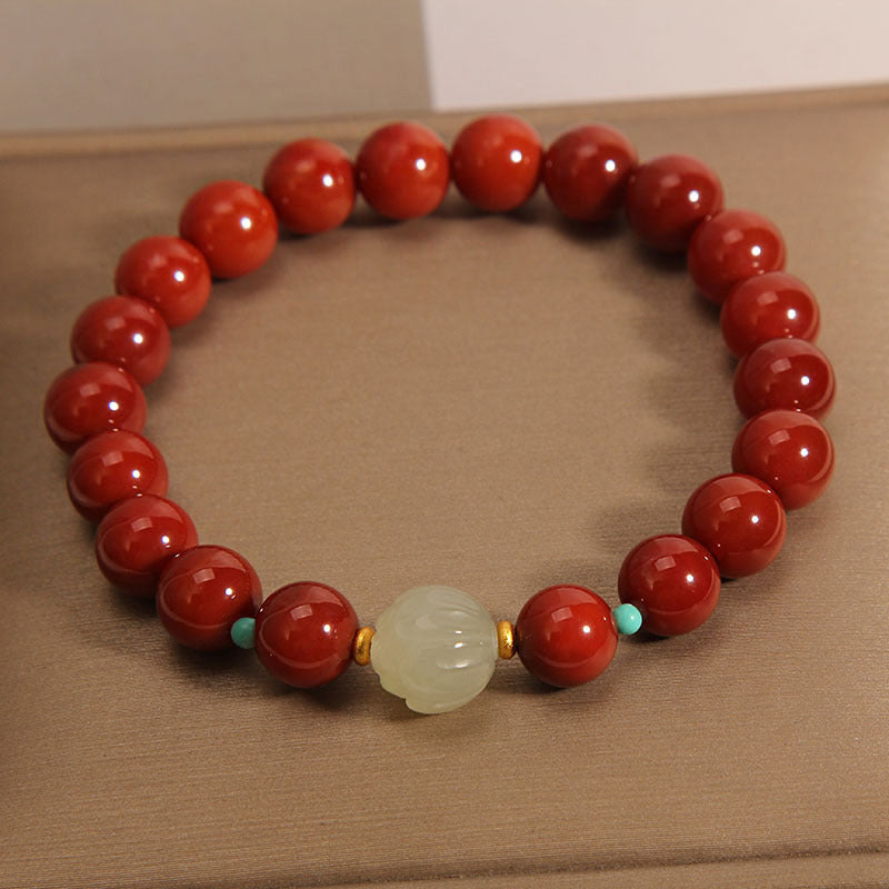 Natural Nanhong agate bracelet Hetian jade lotus bead women's bracelet gift