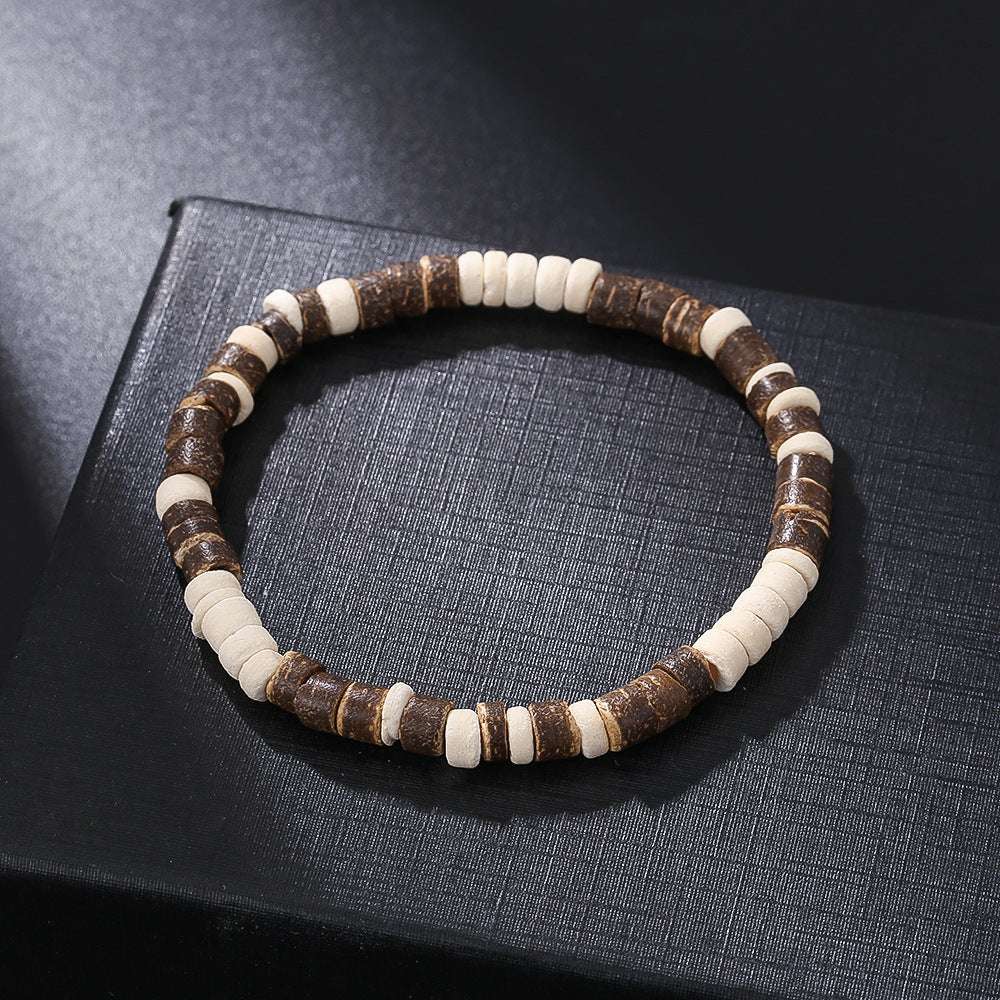 Free Today: Handmade Beaded Skull Bracelet Men's Turquoise Wood Bead Coconut Shell Bracelet Has a Healing Effect