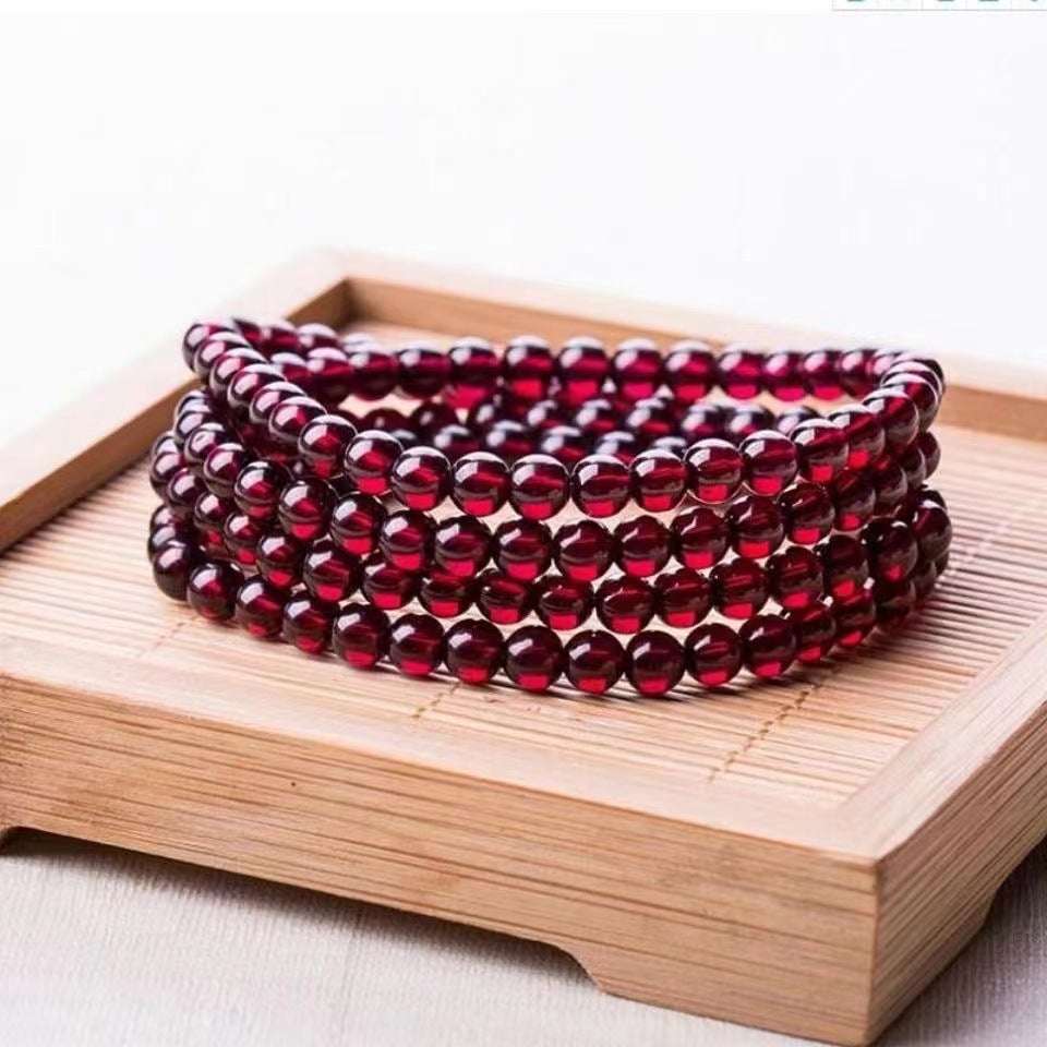 Natural raw garnet A grade burgundy, multi-circle bracelet, women's version three-circle bracelet.