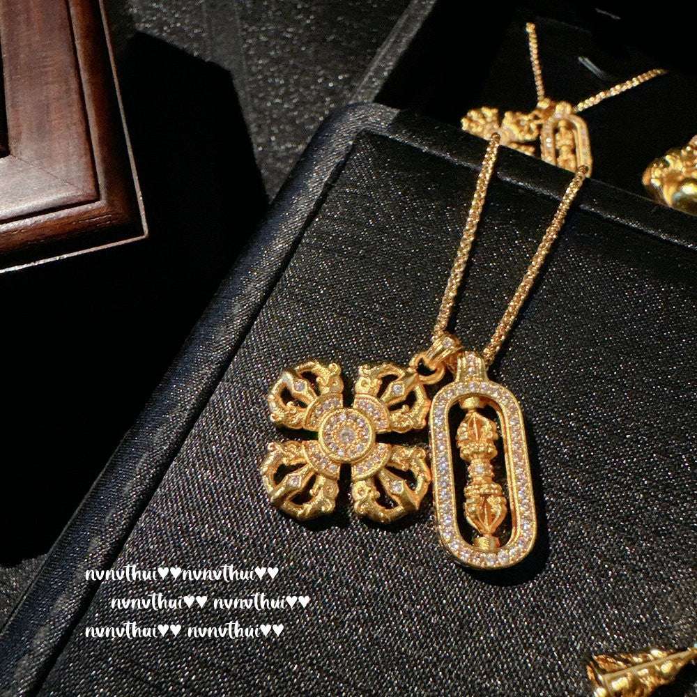 Ancient Taoist gold filigree chisel engraving vajra pestle Pixiu necklace, new Chinese style, Pixiu copper coins stacked with pendant chain