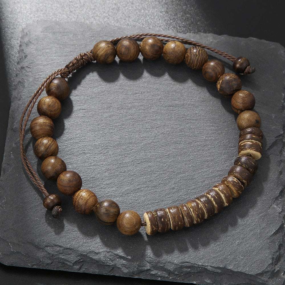 Free Today: Handmade Beaded Skull Bracelet Men's Turquoise Wood Bead Coconut Shell Bracelet Has a Healing Effect