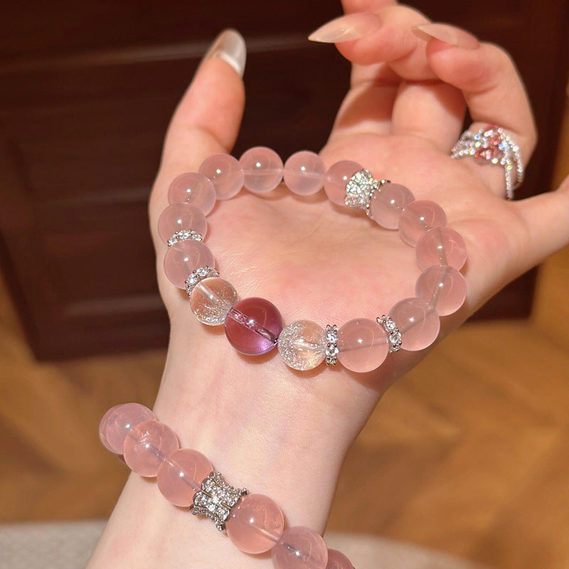 Ice through powder bracelet, peach blossom luck powder crystal bracelet, amethyst transfer bead women's model