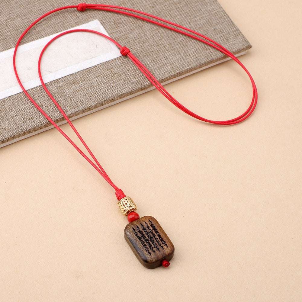 Agarwood safe brand necklace wooden pendant sweater chain long short retro national style new Chinese collarbone chain