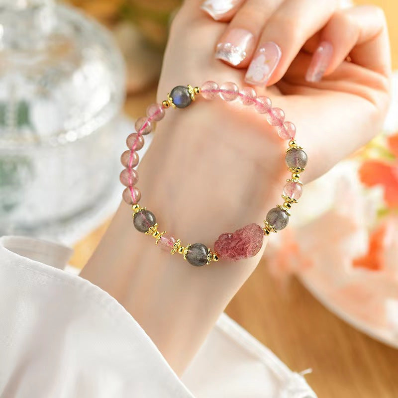 New Pixiu strawberry crystal bracelet gray moonlight crystal high-end light luxury color lucky transfer bracelet jewelry women