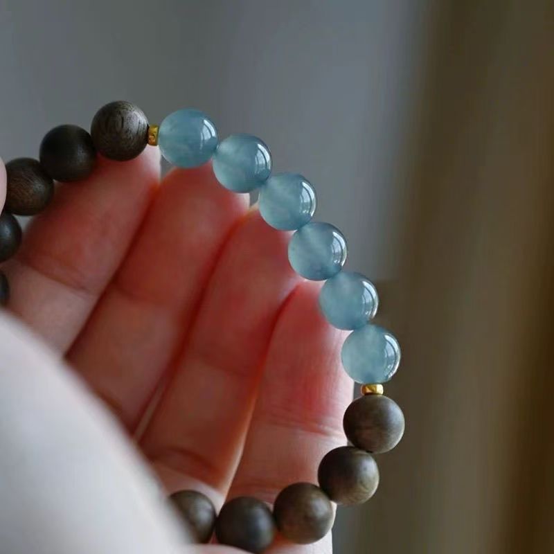 Sandalwood bracelet women's natural blue water agate bead splicing bracelet.