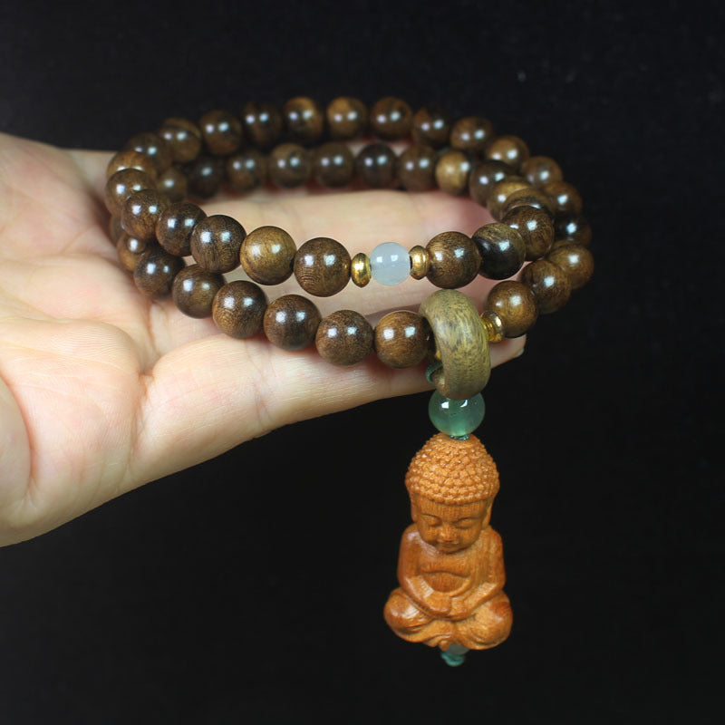 Sandalwood 0.8 bracelet, double-circle bracelet, couple jewelry, lotus pod pendant, Buddha bead, rosary.