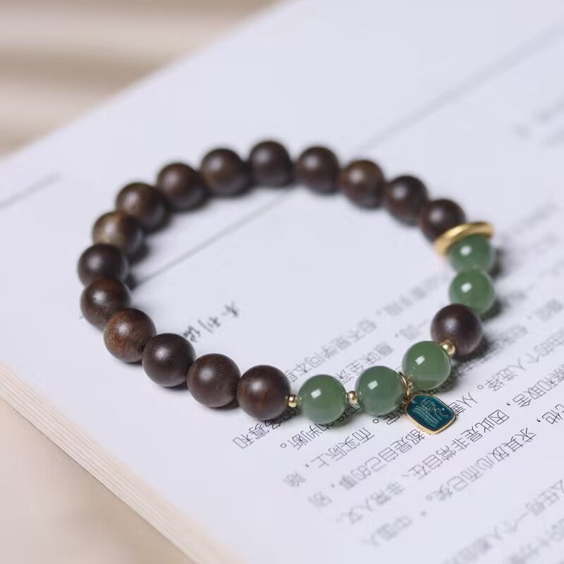 Agarwood Buddha Bead Natural Jade Hetian Jade Transfer Pearl Bracelet