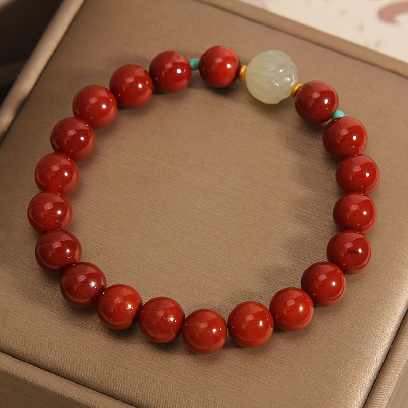 Natural Nanhong agate bracelet Hetian jade lotus bead women's bracelet gift