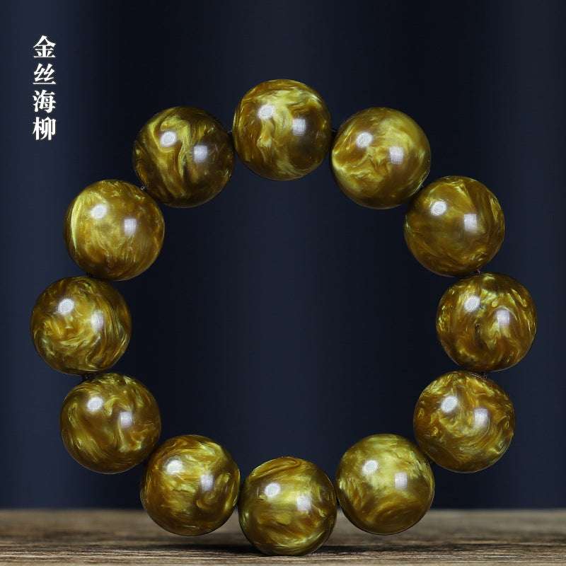 Golden Silk Sea Willow Bracelet 2.0 Men's and Women's 108 Rosary Beads Bracelet Black Coral Sea Willow Buddha Beads Cultural Play Jewelry