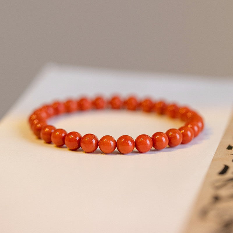 Natural Nanhong agate bracelet, transfer beads, fine persimmon red bracelet.
