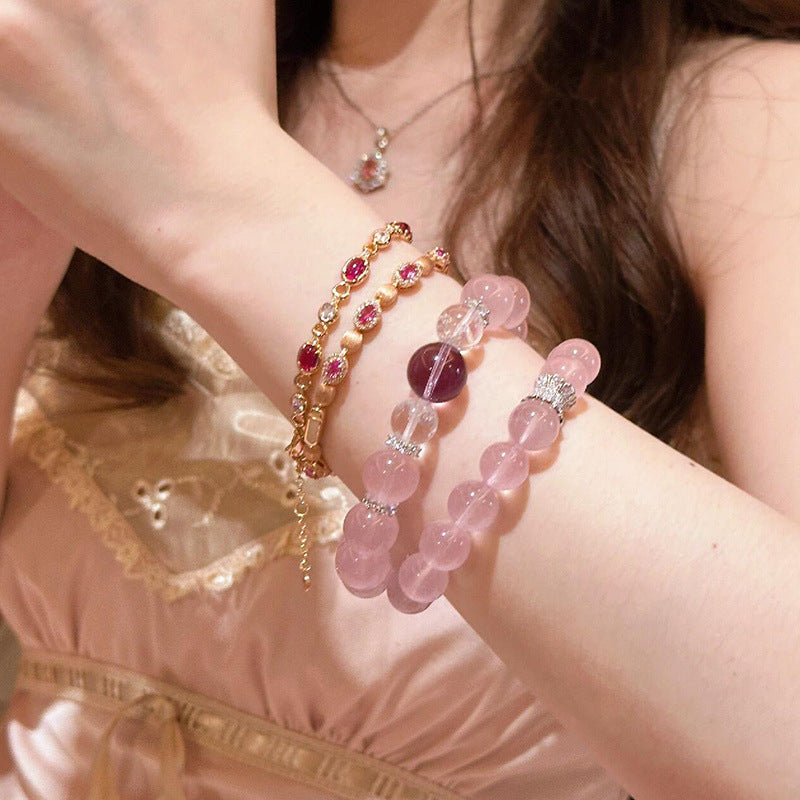 Ice through powder bracelet, peach blossom luck powder crystal bracelet, amethyst transfer bead women's model