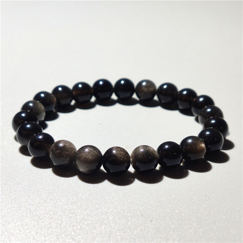 Silver obsidian cat's eye bracelet