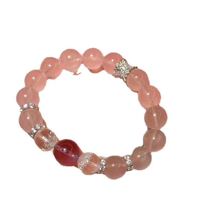 Ice through powder bracelet, peach blossom luck powder crystal bracelet, amethyst transfer bead women's model