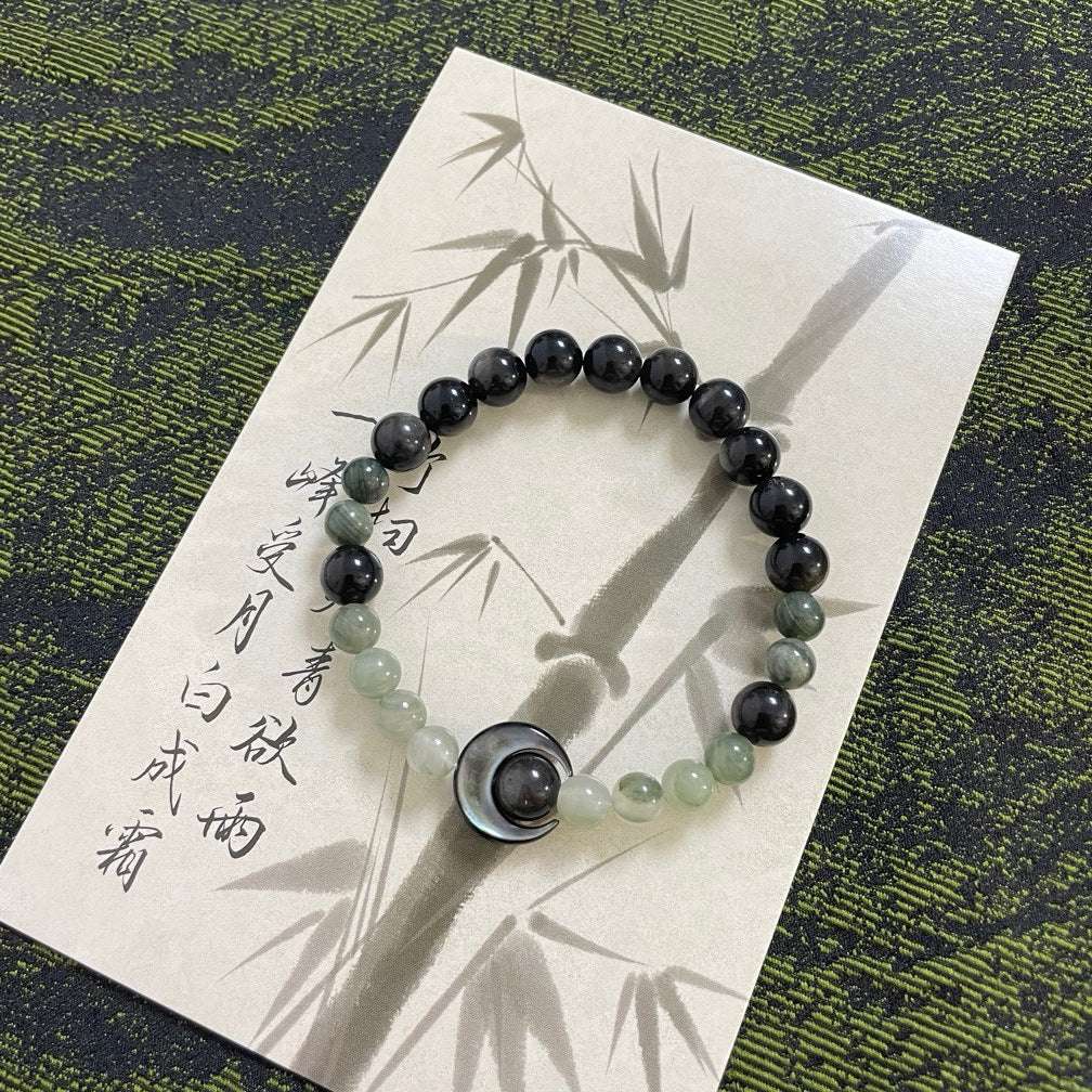 Natural Silver Shine Stone 6mm Natural Stone, Black Shell Moon Bracelet Female Obsidian Inner Peace and Healing