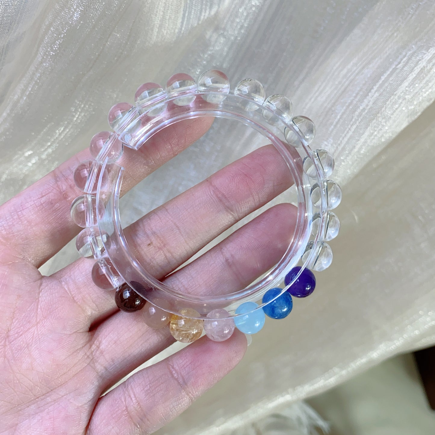 Natural white crystal amethyst powder crystal garnet kyanite fashion women's Duobao bracelet.