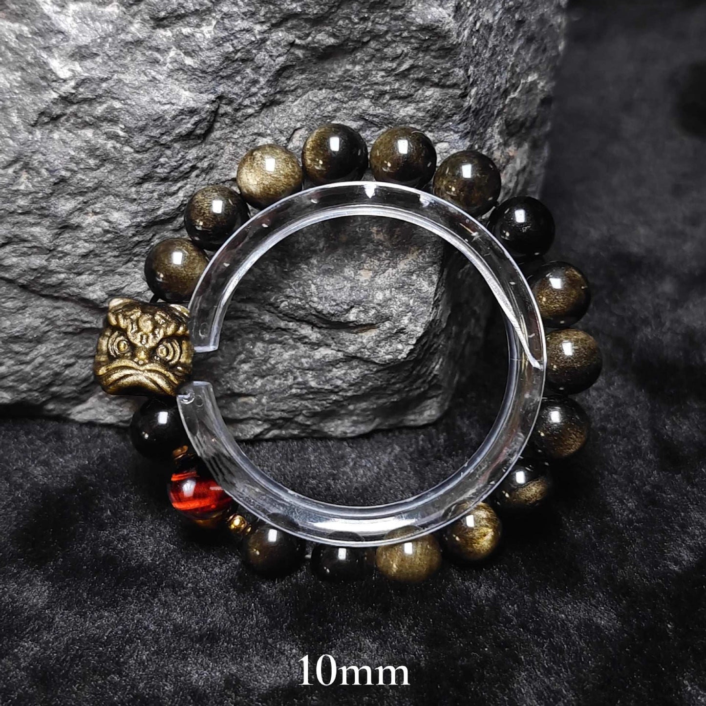 Natural silver obsidian bracelet lion dancing male and female couple Wenwan obsidian bracelet gold obsidian jewelry