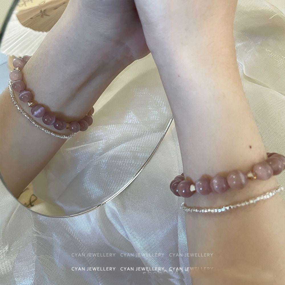 Super fairy pure natural pink daughter elegant crystal ice primary color purple opal spinel bracelet women's student