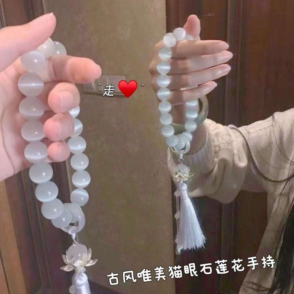 white opal eighteen children, handheld She Taicui Hanfu fringed hand twist antique bracelet for men and women