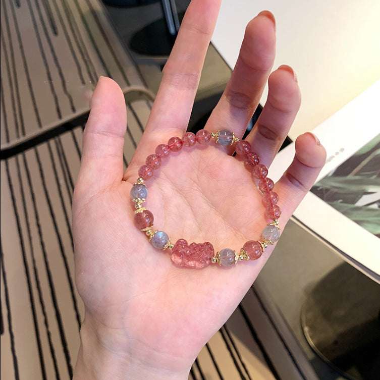 New Pixiu strawberry crystal bracelet gray moonlight crystal high-end light luxury color lucky transfer bracelet jewelry women