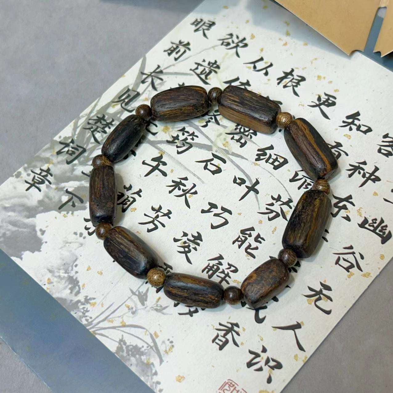Agarwood with bucket beads long square beads bracelet Wenwan bracelet old material men's and women's models