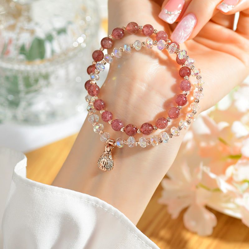 Crystal strawberry crystal double ring bracelet