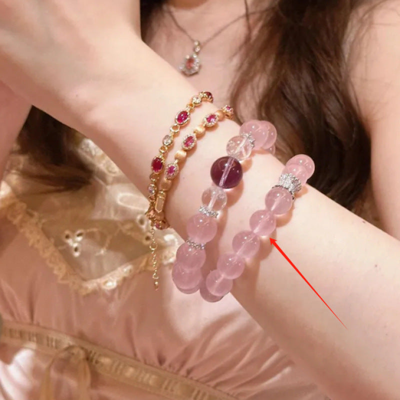 Ice through powder bracelet, peach blossom luck powder crystal bracelet, amethyst transfer bead women's model