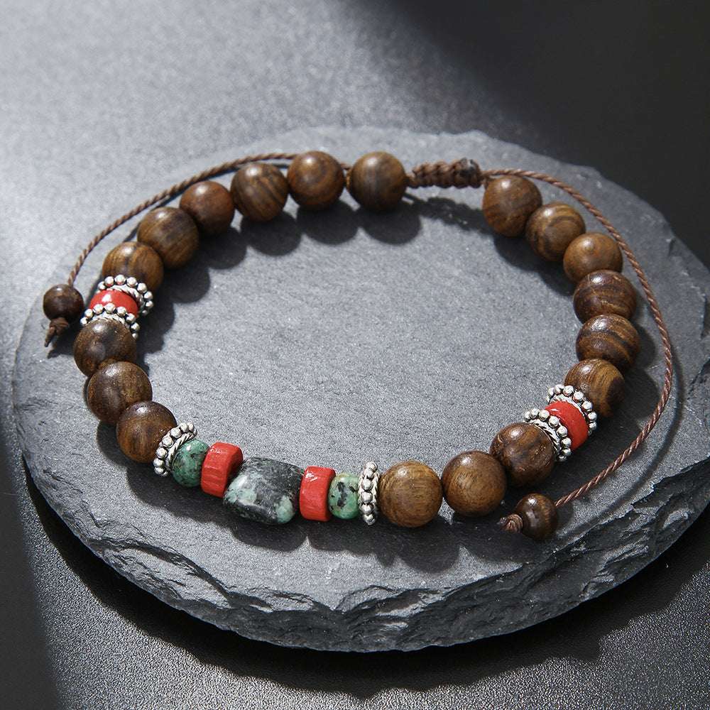 Free Today: Handmade Beaded Skull Bracelet Men's Turquoise Wood Bead Coconut Shell Bracelet Has a Healing Effect