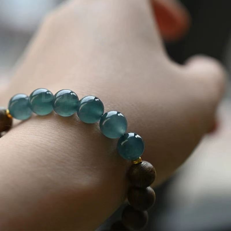 Sandalwood bracelet women's natural blue water agate bead splicing bracelet.