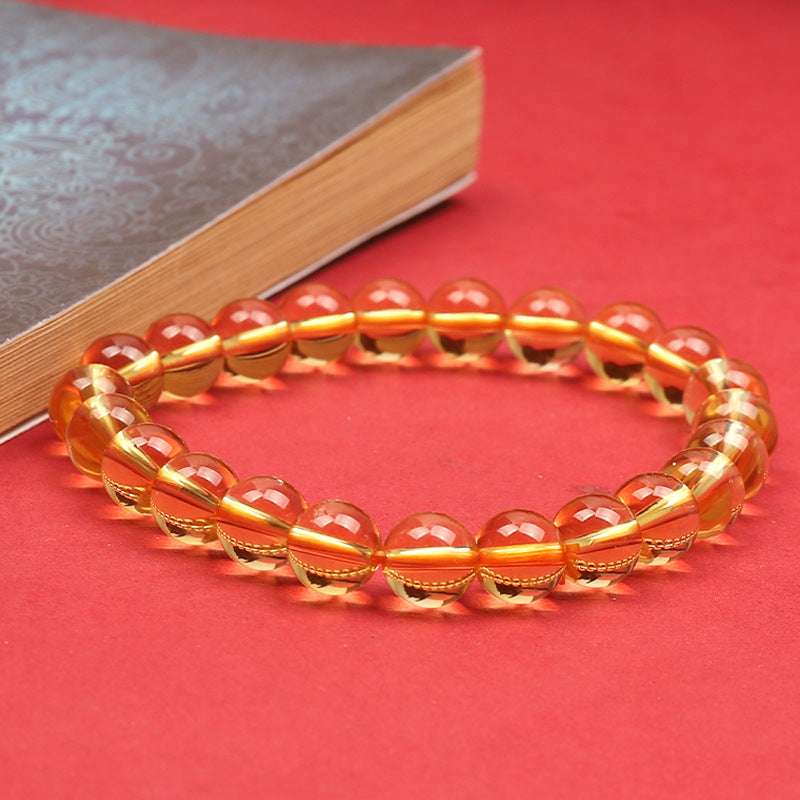 Natural citrine bracelet, crystal bracelet, classic simple old mine citrine round bead bracelet.