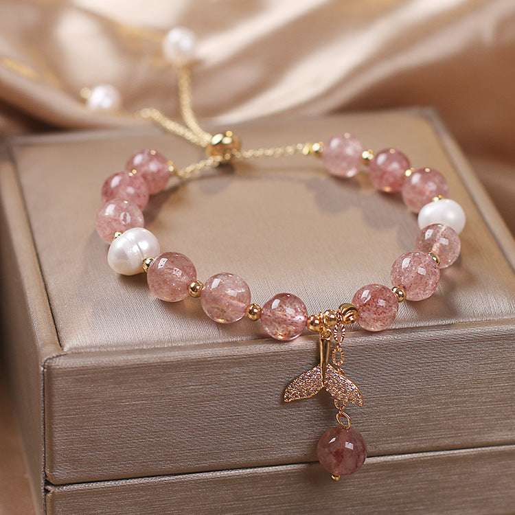 New Pixiu strawberry crystal bracelet gray moonlight crystal high-end light luxury color lucky transfer bracelet jewelry women
