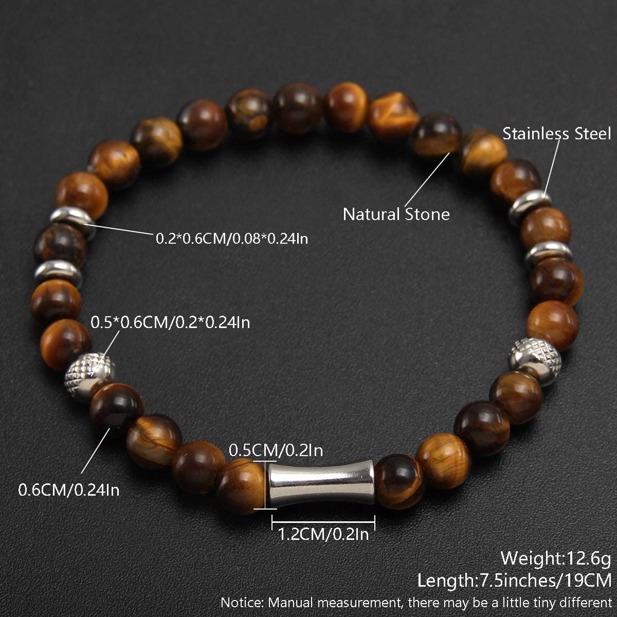 Free Today: 6MM Tiger's Eye Natural Stone Beaded Bracelet with Good Luck Bracelet
