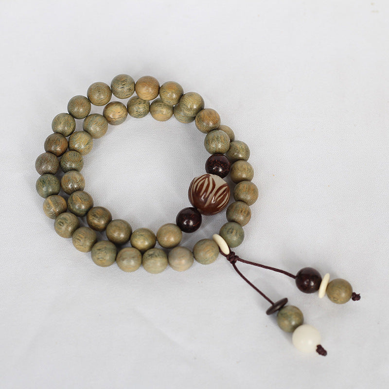 Natural green sandalwood bracelet double circle passion seed bracelet wooden lotus unisex bracelet