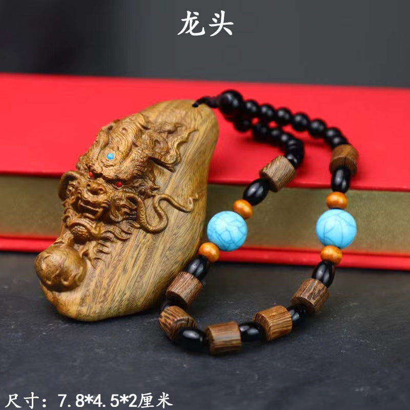 Green sandalwood handle key pendant mascot