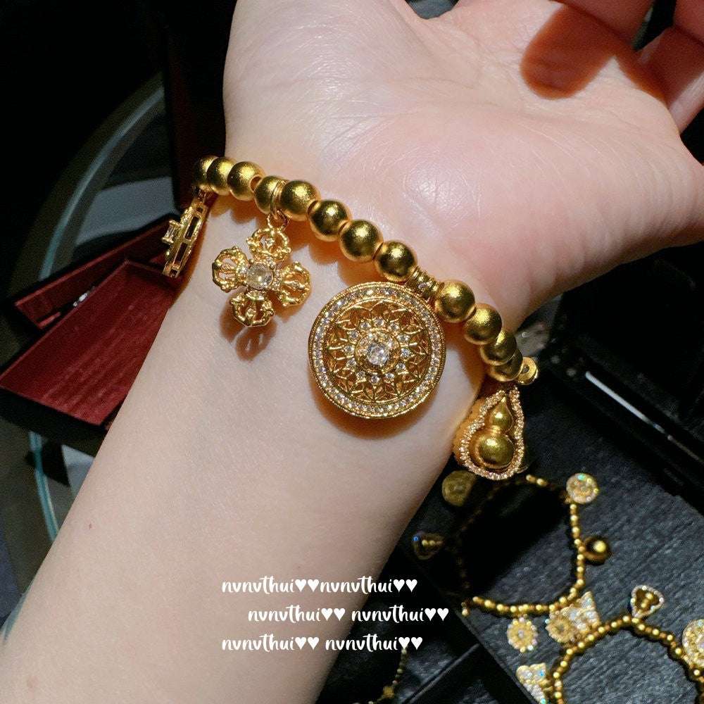Ancient Taoist gold filigree chisel engraving vajra pestle Pixiu necklace, new Chinese style, Pixiu copper coins stacked with pendant chain