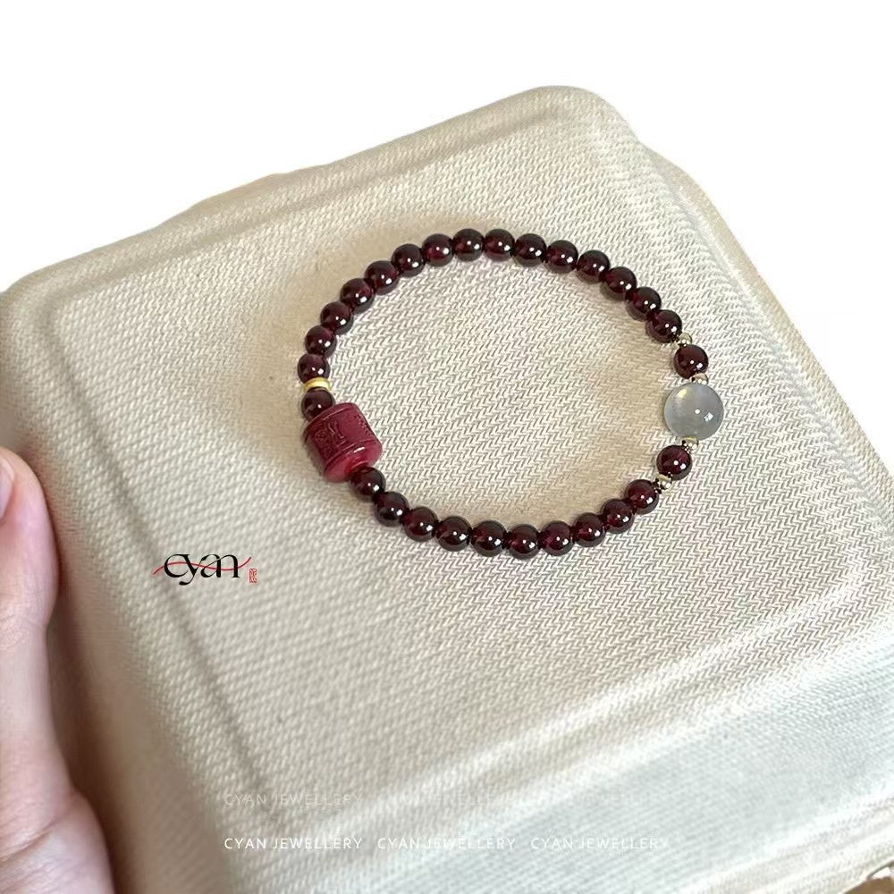 Bracelet transfer pearl red whitening temperament natural burgundy garnet cinnabar transfer cylinder