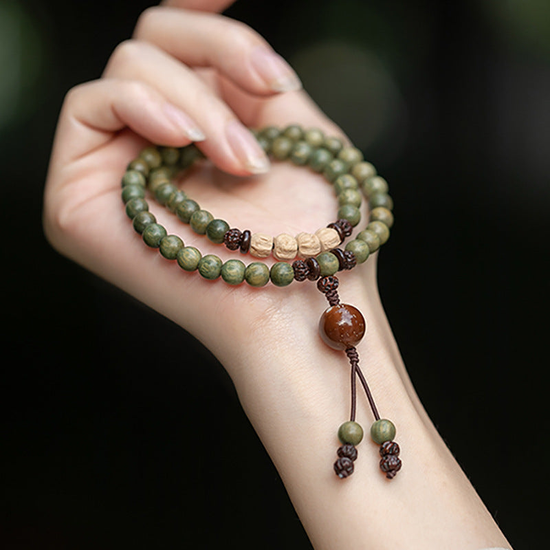Natural green sandalwood bracelet double circle passion seed bracelet wooden lotus unisex bracelet
