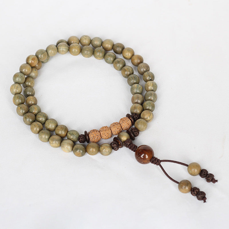 Natural green sandalwood bracelet double circle passion seed bracelet wooden lotus unisex bracelet