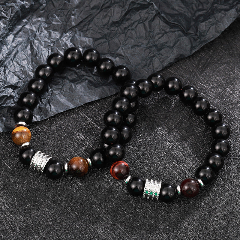 Lucky to ward off evil spirits, tiger's eye stone, obsidian beaded bracelet, men's opal bracelet.