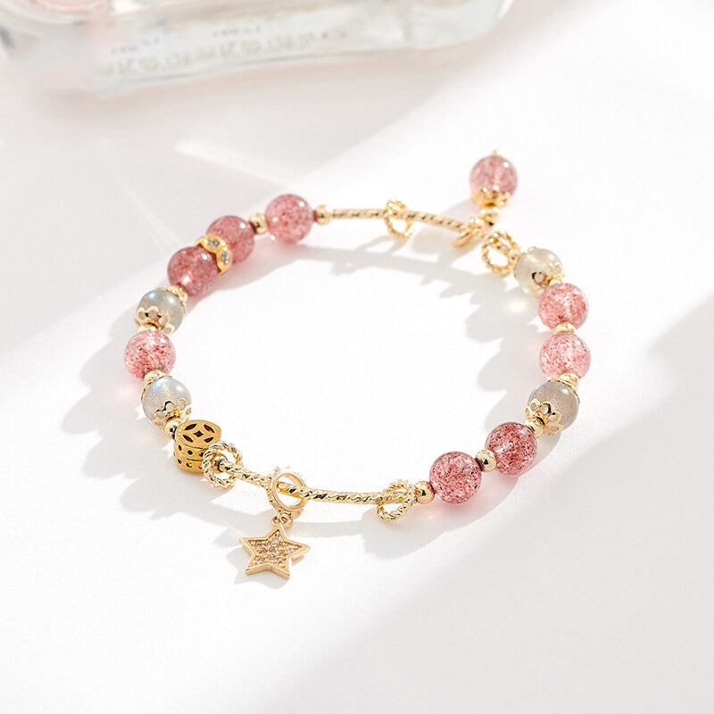 New Pixiu strawberry crystal bracelet gray moonlight crystal high-end light luxury color lucky transfer bracelet jewelry women
