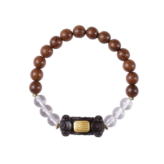 Zen sandalwood Ruyi hand rosary bracelet with white crystal five-stripe hand bracelet.