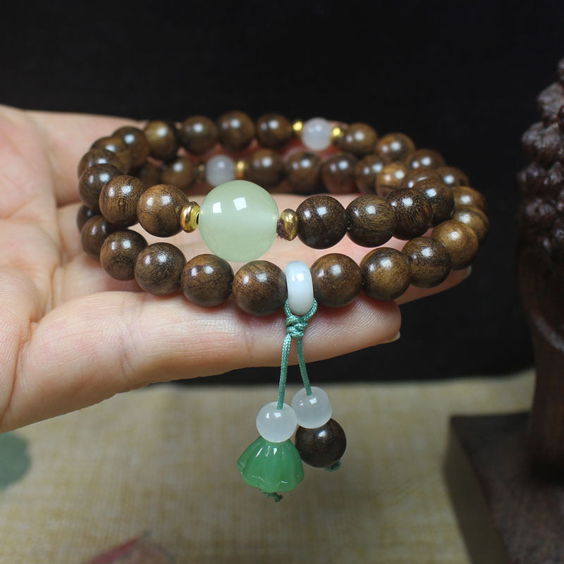 Sandalwood 0.8 bracelet, double-circle bracelet, couple jewelry, lotus pod pendant, Buddha bead, rosary.