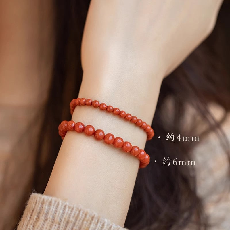 Natural Nanhong agate bracelet, transfer beads, fine persimmon red bracelet.