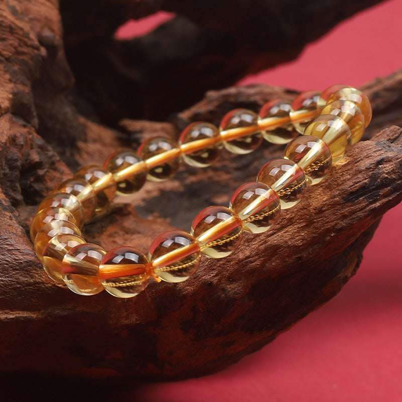 Natural citrine bracelet, crystal bracelet, classic simple old mine citrine round bead bracelet.