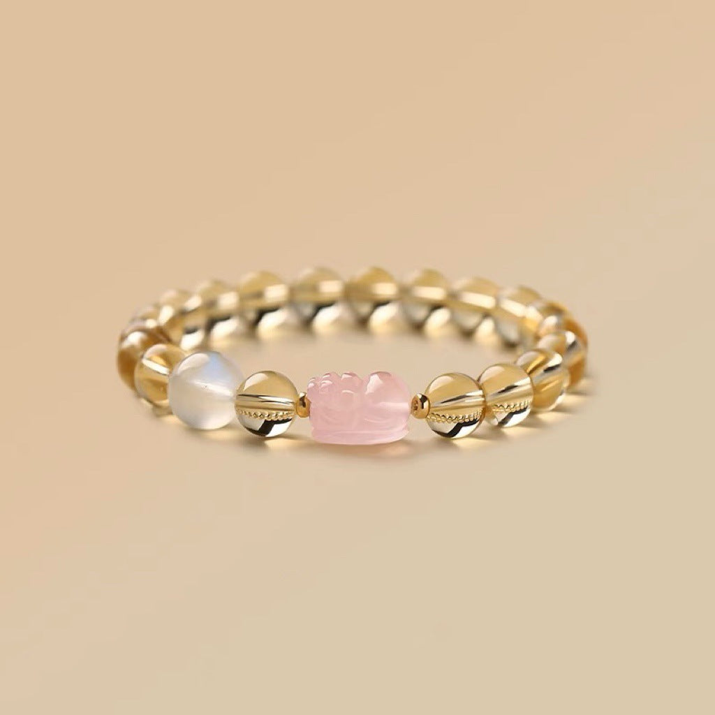 Natural top-grade citrine bracelet, authentic natural rose quartz moonstone bracelet design bracelet, Qixi Festival gift.