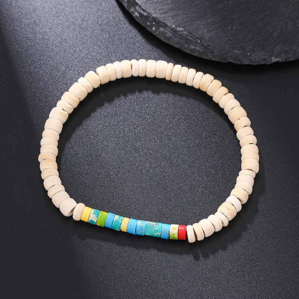 Free Today: Handmade Beaded Skull Bracelet Men's Turquoise Wood Bead Coconut Shell Bracelet Has a Healing Effect