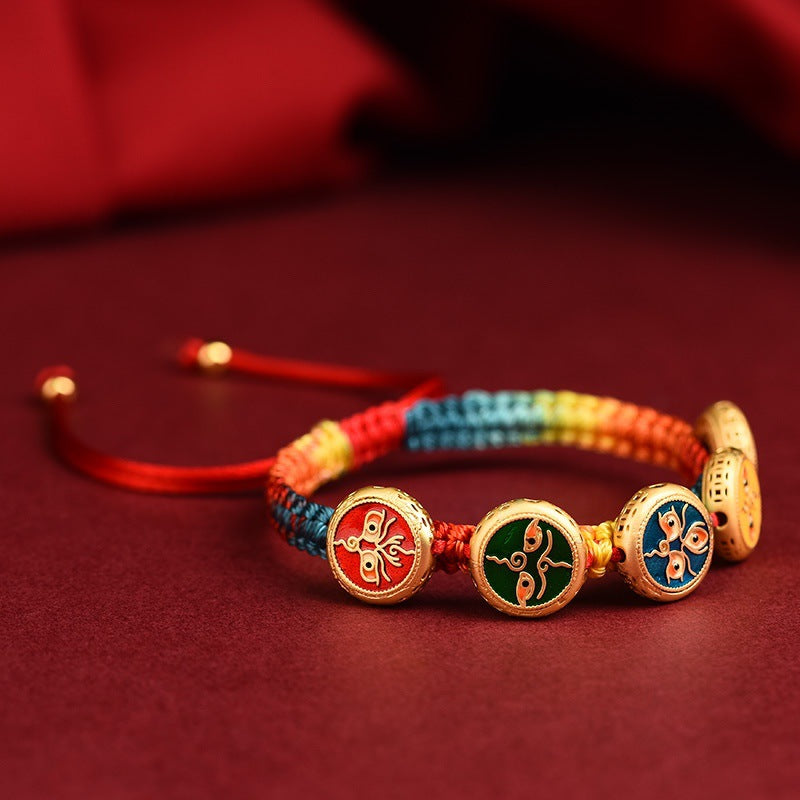 Five-way God of Wealth Transfer Pearl Hand Braided Rope Couple the Year Amulet Bracelet