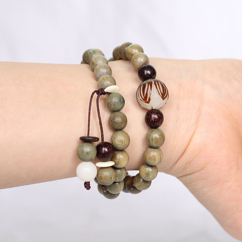 Natural green sandalwood bracelet double circle passion seed bracelet wooden lotus unisex bracelet